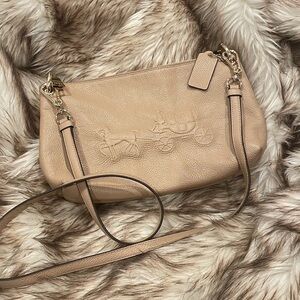 COACH Nude Classic Logo Pebbled Leather Nude Crossbody Convertible Shoulder Bag